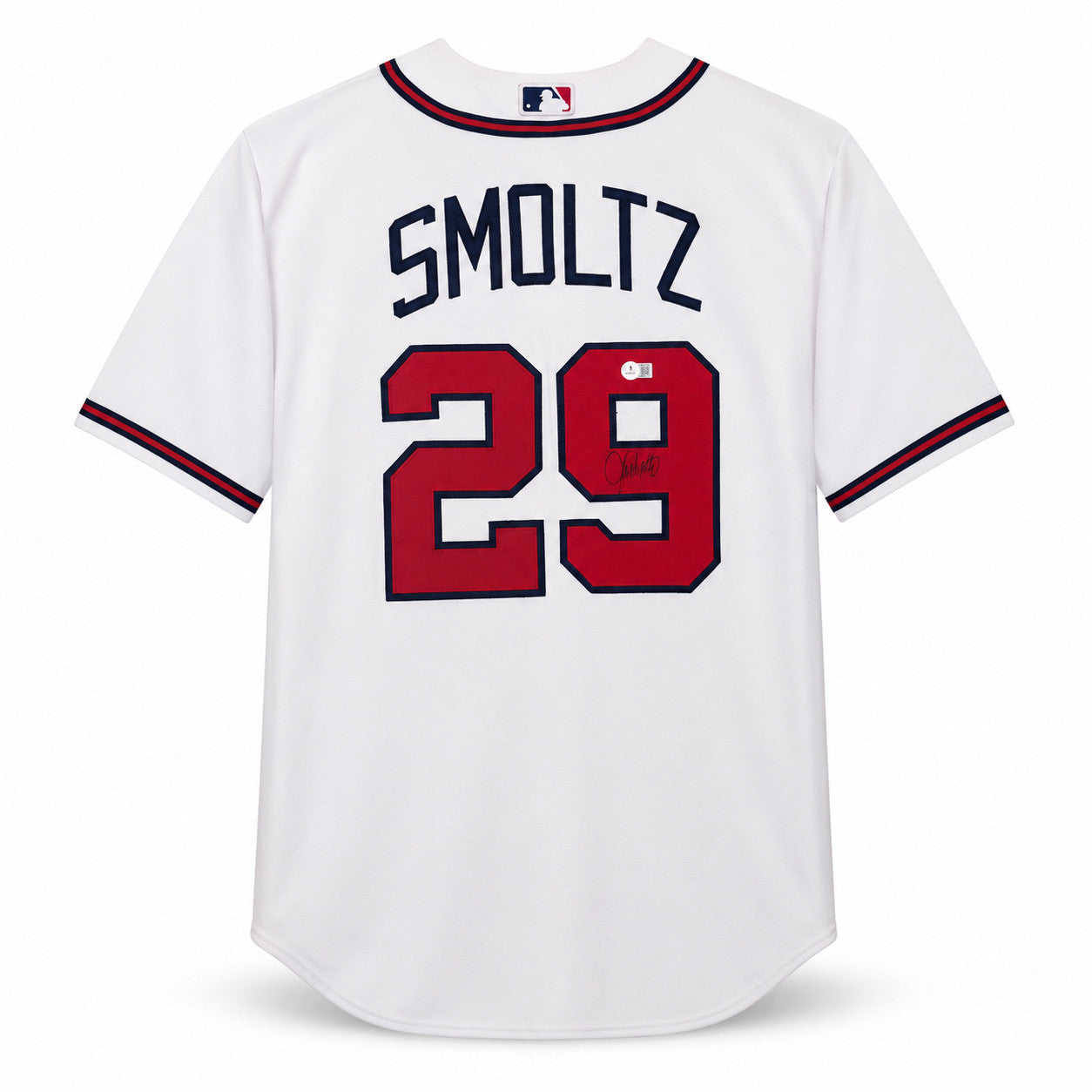 Atlanta Braves John Smoltz Autographed White Nike Jersey Size XL Beckett BAS QR Stock #266281