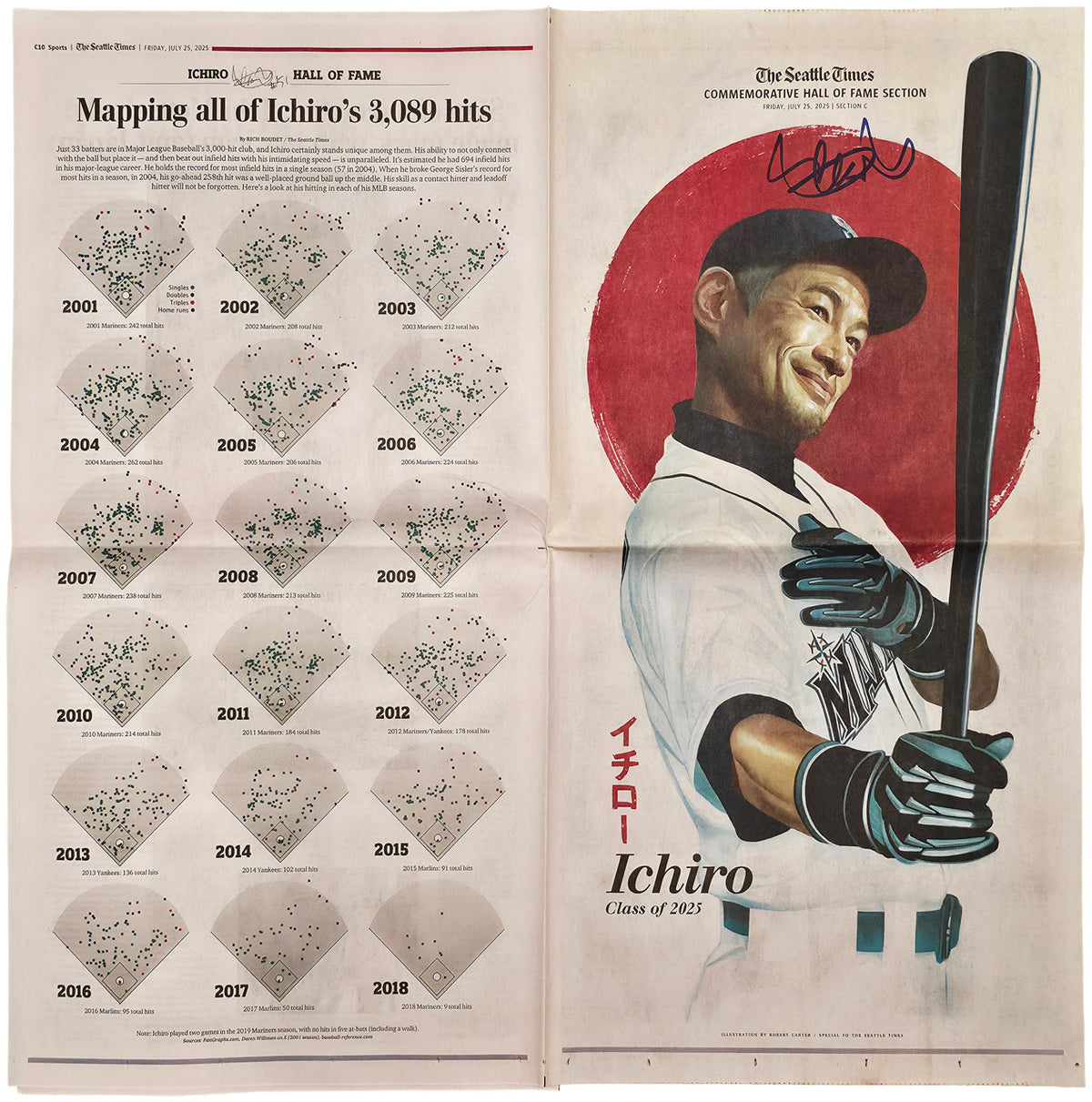 Ichiro Suzuki Autographed The Seattle Times Hall of Fame Edition Newspaper Seattle Mariners Beckett BAS QR Stock #265989
