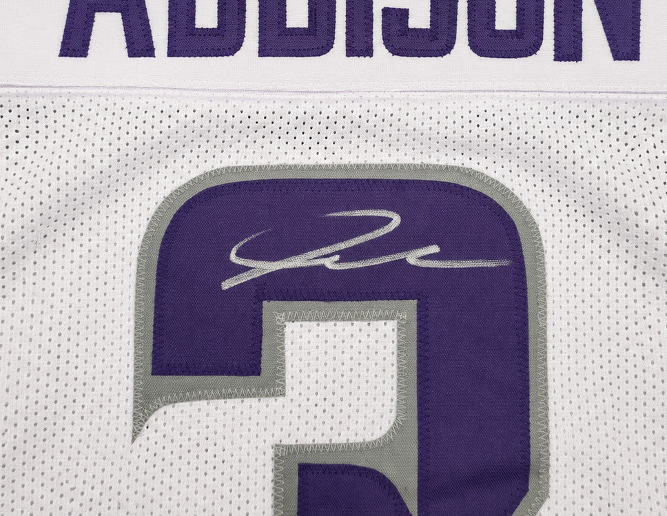 Minnesota Vikings Jordan Addison Autographed White Jersey Beckett BAS QR Stock #265947
