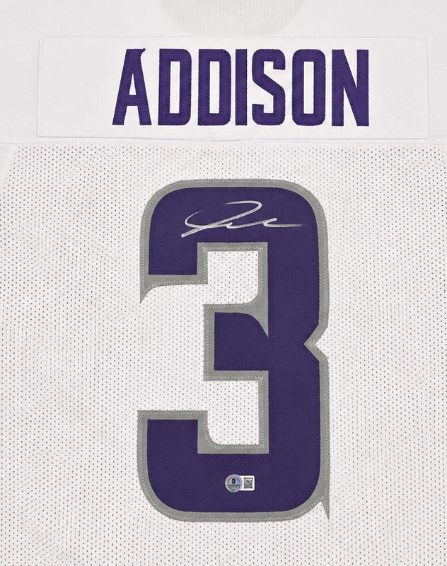 Minnesota Vikings Jordan Addison Autographed White Jersey Beckett BAS QR Stock #265947