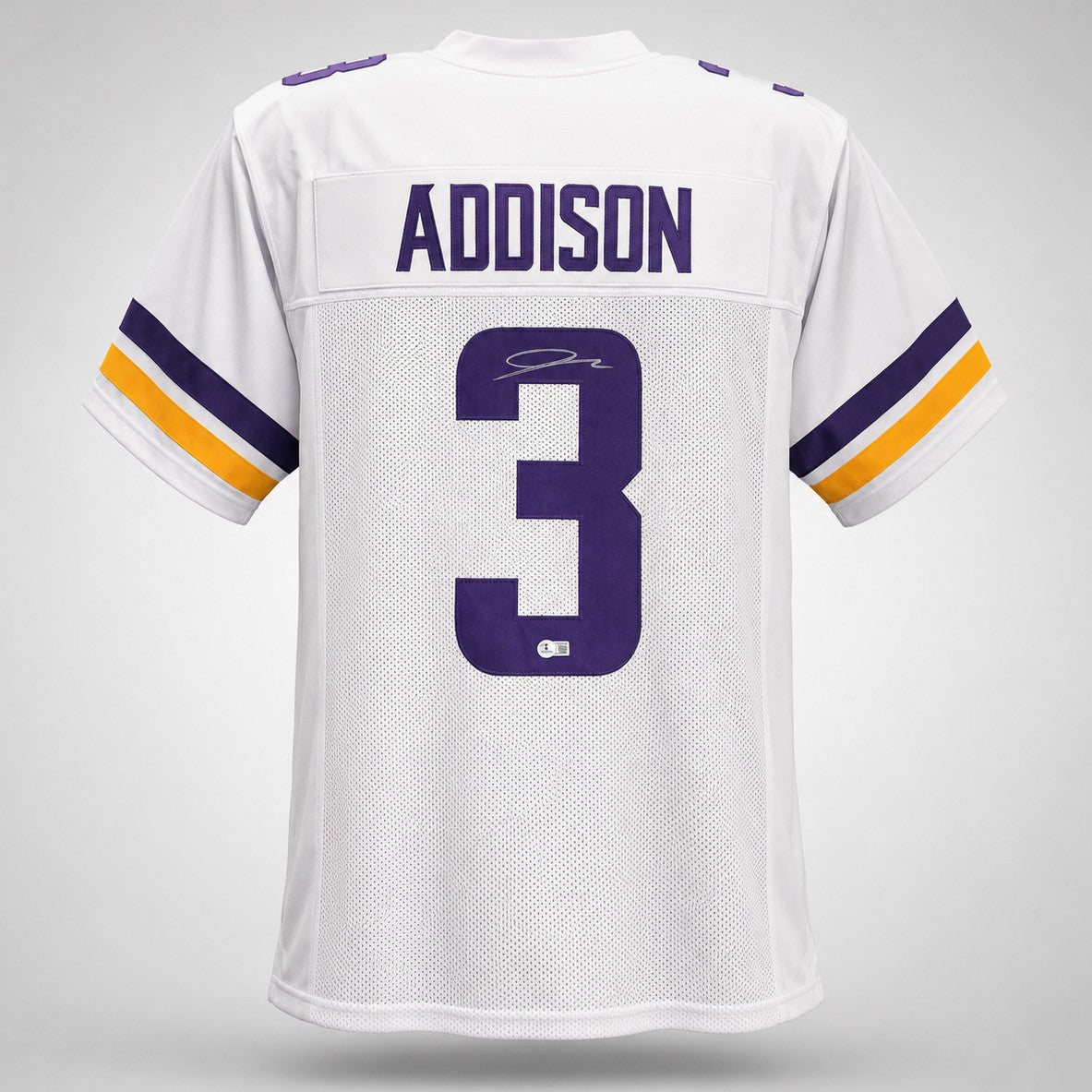 Minnesota Vikings Jordan Addison Autographed White Jersey Beckett BAS QR Stock #265952