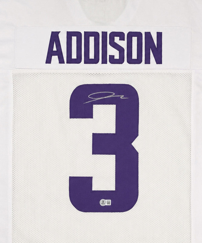 Minnesota Vikings Jordan Addison Autographed White Jersey Beckett BAS QR Stock #265952