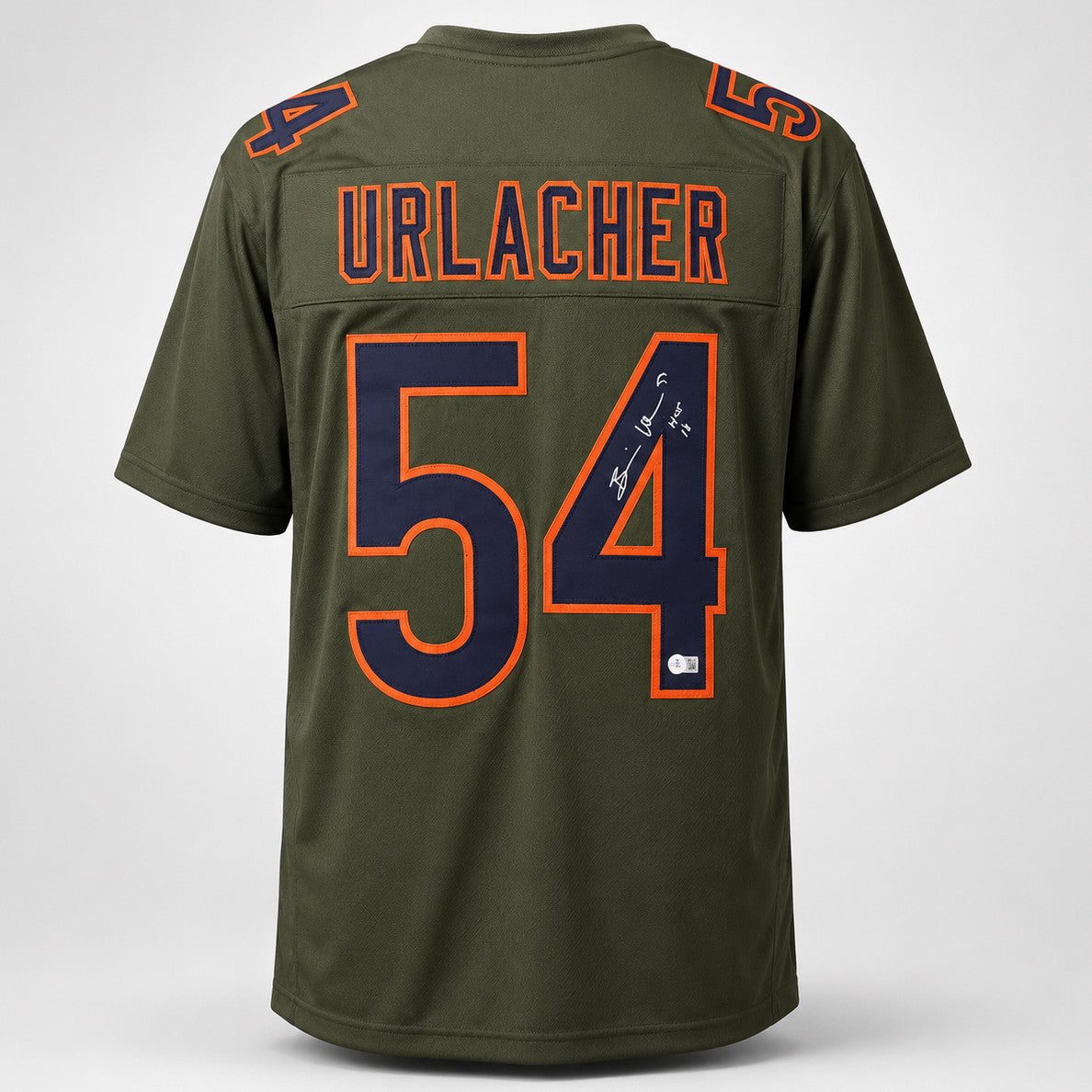 Chicago Bears Brian Urlacher Autographed Camo Green Jersey "HOF 18" Beckett BAS Witness Stock #265935