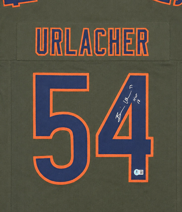 Chicago Bears Brian Urlacher Autographed Camo Green Jersey "HOF 18" Beckett BAS Witness Stock #265935