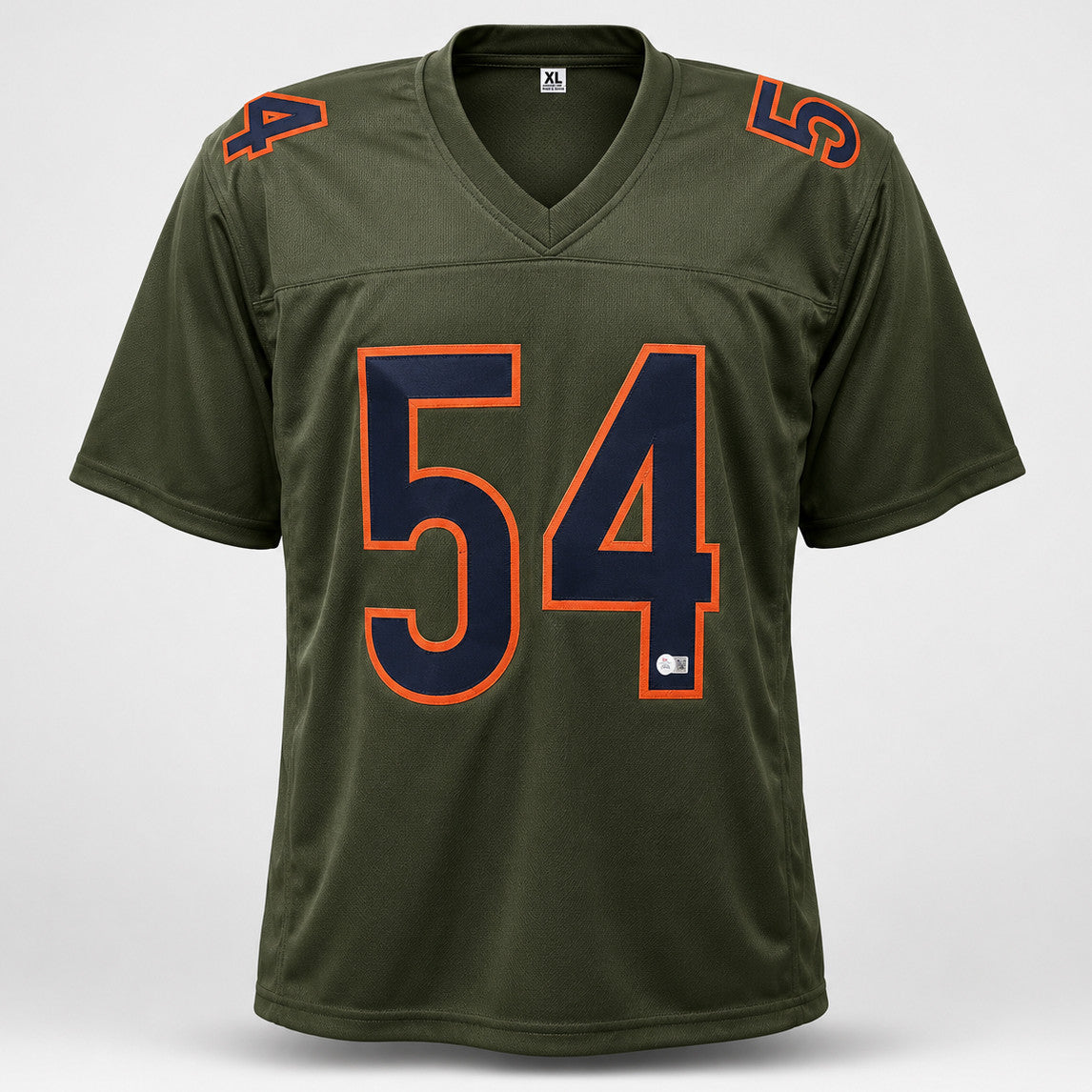 Chicago Bears Brian Urlacher Autographed Camo Green Jersey "HOF 18" Beckett BAS Witness Stock #265935