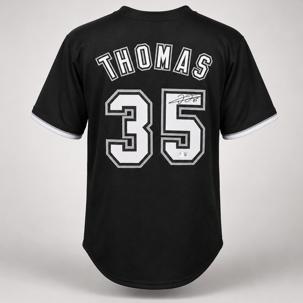 Chicago White Sox Frank Thomas Autographed Black Jersey Beckett BAS QR Stock #265937
