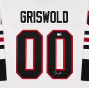 Christmas Vacation Chevy Chase Autographed White Jersey Clark Griswold Beckett BAS QR Stock #266072