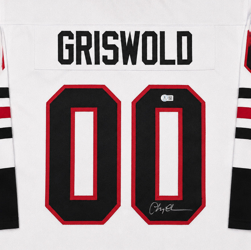 Christmas Vacation Chevy Chase Autographed White Jersey Clark Griswold Beckett BAS QR Stock #266072