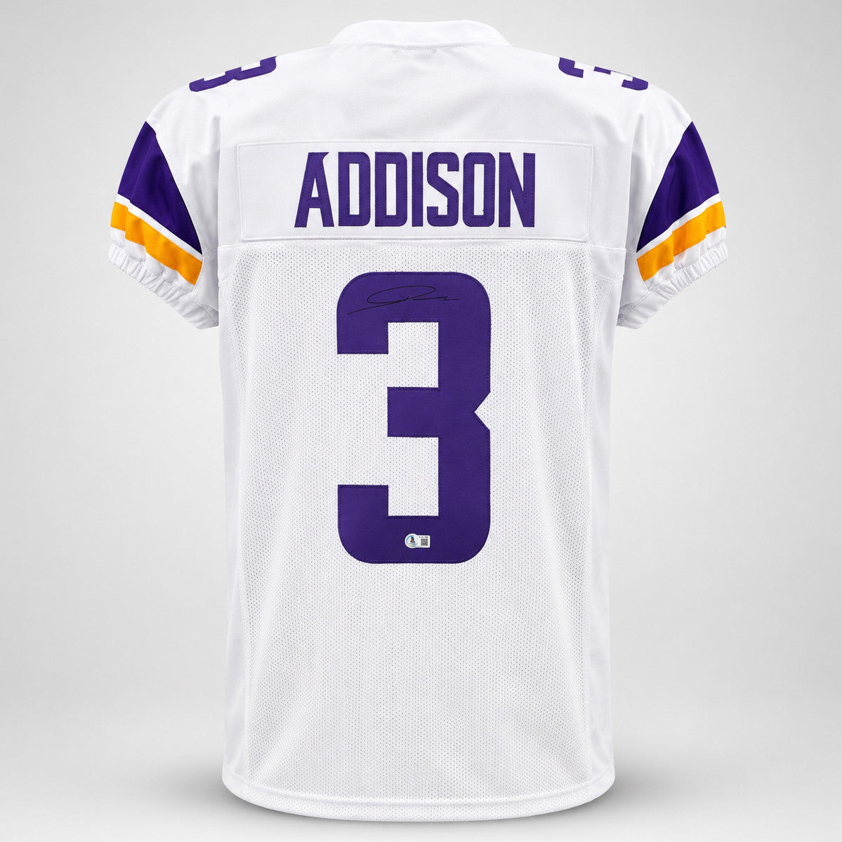 Minnesota Vikings Jordan Addison Autographed White Jersey Beckett BAS QR Stock #265946