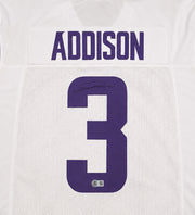 Minnesota Vikings Jordan Addison Autographed White Jersey Beckett BAS QR Stock #265946