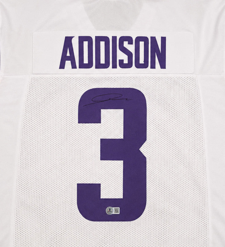 Minnesota Vikings Jordan Addison Autographed White Jersey Beckett BAS QR Stock #265946