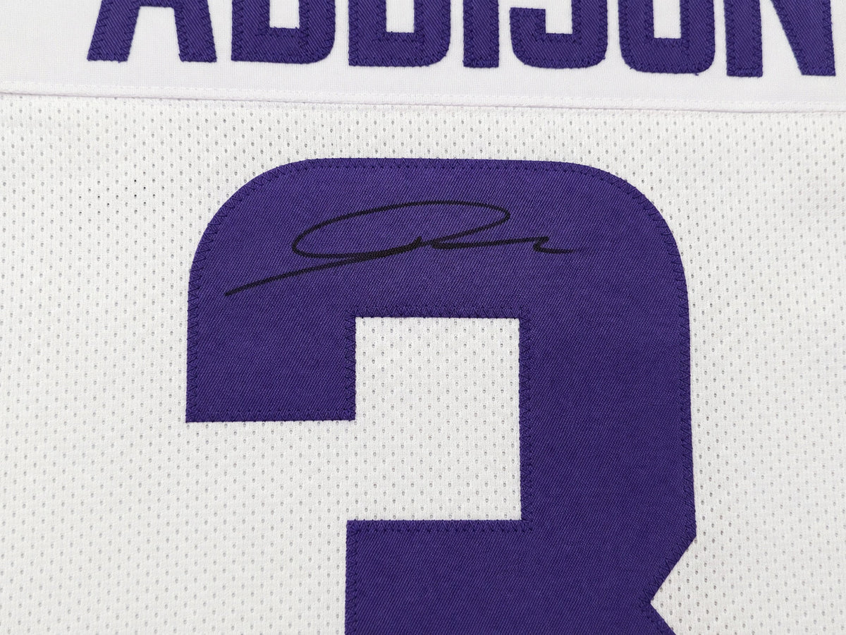Minnesota Vikings Jordan Addison Autographed White Jersey Beckett BAS QR Stock #265946