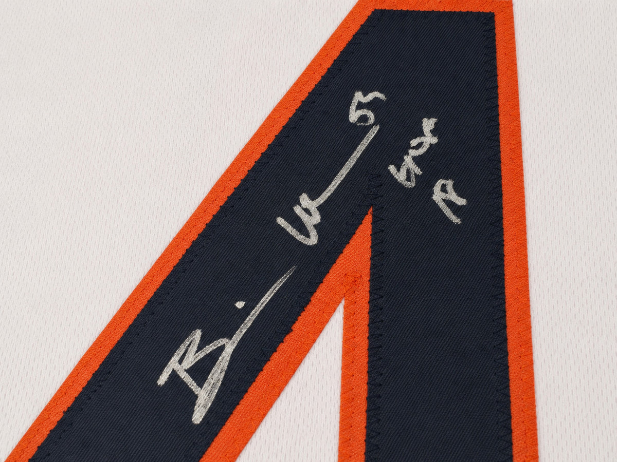 Chicago Bears Brian Urlacher Autographed White Jersey "HOF 18" Beckett BAS Witness Stock #265936
