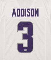 Minnesota Vikings Jordan Addison Autographed White Jersey Beckett BAS QR Stock #265948