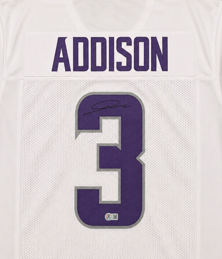 Minnesota Vikings Jordan Addison Autographed White Jersey Beckett BAS QR Stock #265948