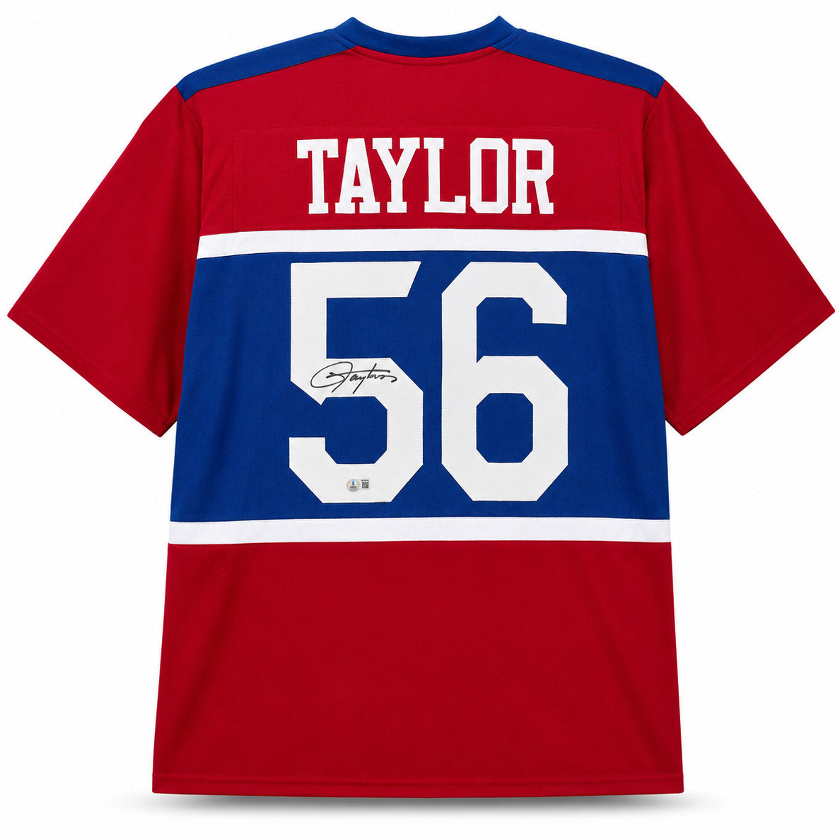 New York Giants Lawrence Taylor Autographed Blue, Red & White Jersey Beckett BAS Witness Stock #265938