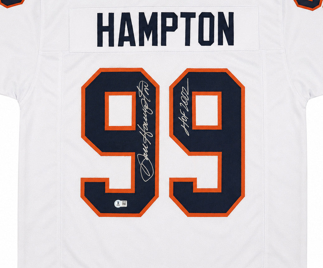Chicago Bears Dan Hampton Autographed White Jersey "HOF 2002" Beckett BAS Witness Stock #265939