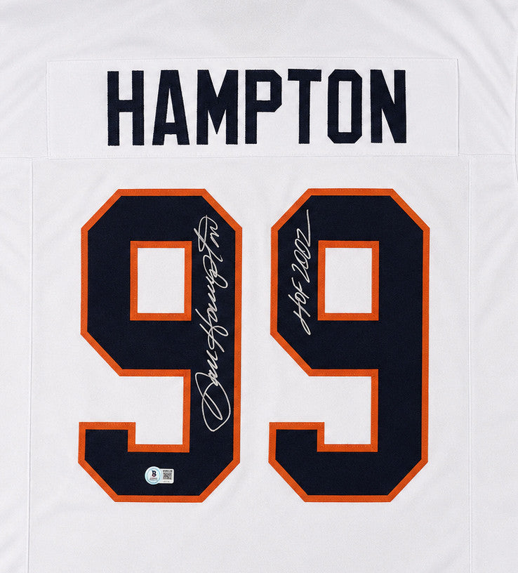 Chicago Bears Dan Hampton Autographed White Jersey "HOF 2002" Beckett BAS Witness Stock #265939