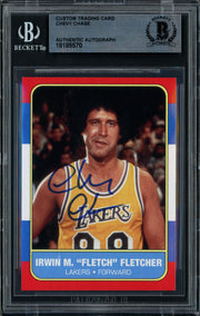 Chevy Chase Autographed 1986 Fleer Reprint Custom Trading Card Los Angeles Lakers Beckett BAS Stock #250493
