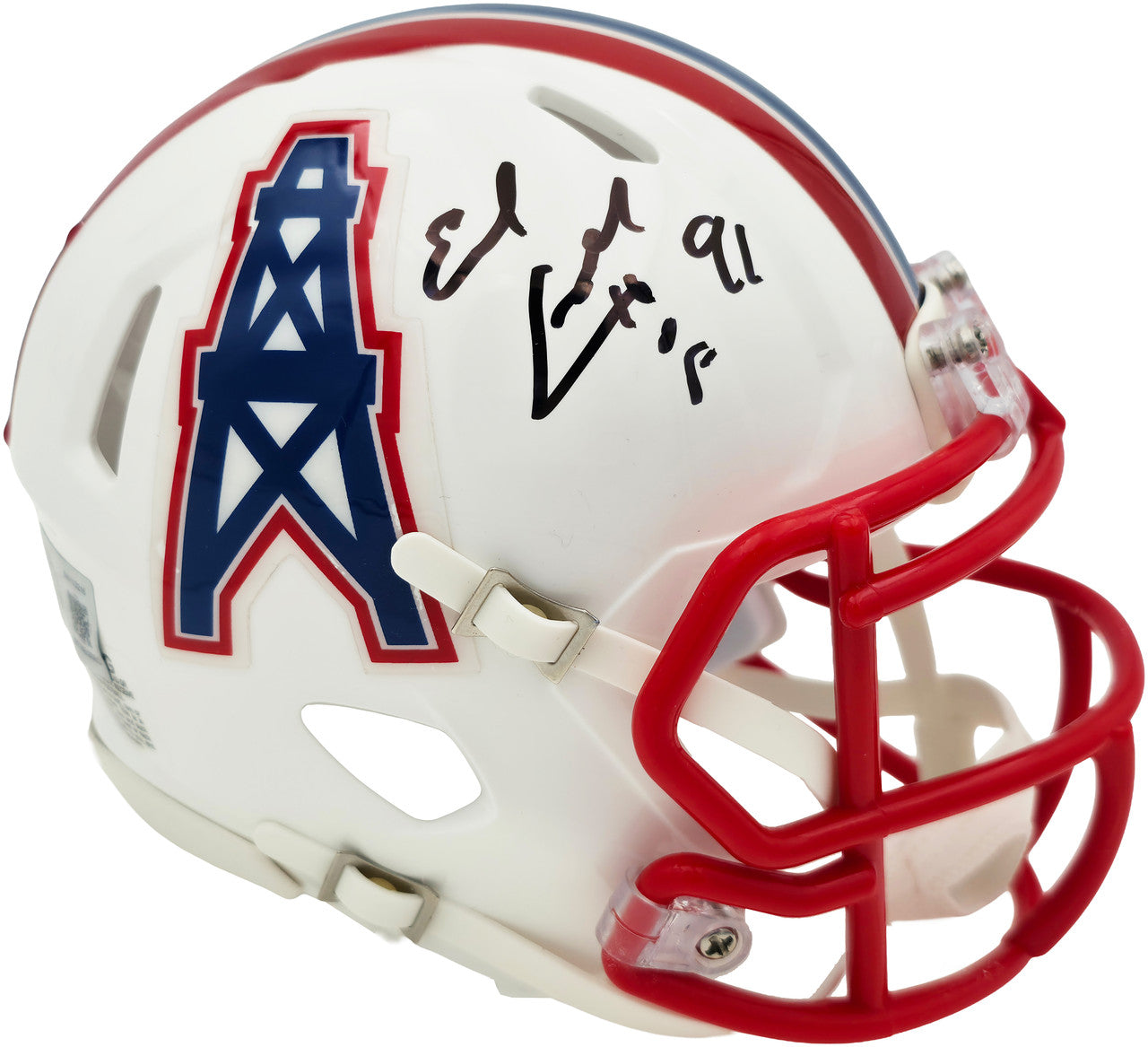 Earl Campbell Autographed Houston Oilers White 1981-98 Throwback Speed Mini Helmet "HOF 91" Beckett BAS Witness Stock #267464