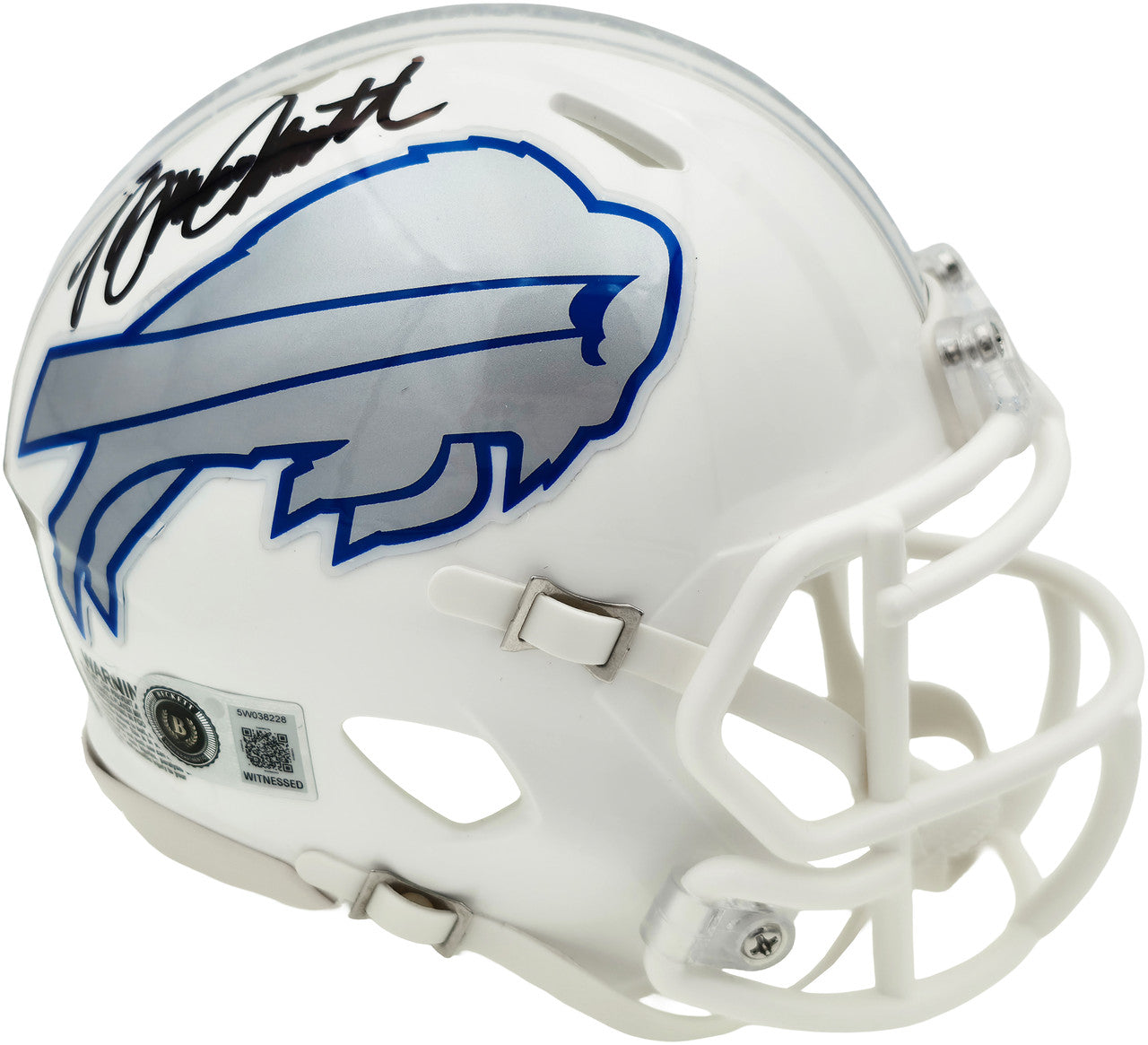 Bruce Smith Autographed Buffalo Bills White Rivalries Speed Mini Helmet Beckett BAS Witness Stock #267552