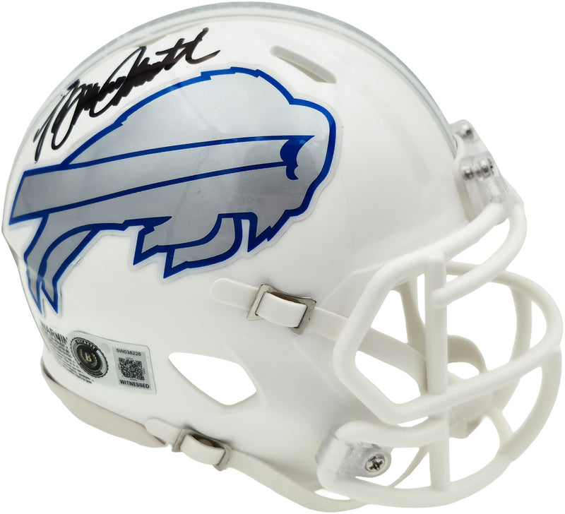 Bruce Smith Autographed Buffalo Bills White Rivalries Speed Mini Helmet Beckett BAS Witness Stock #267552
