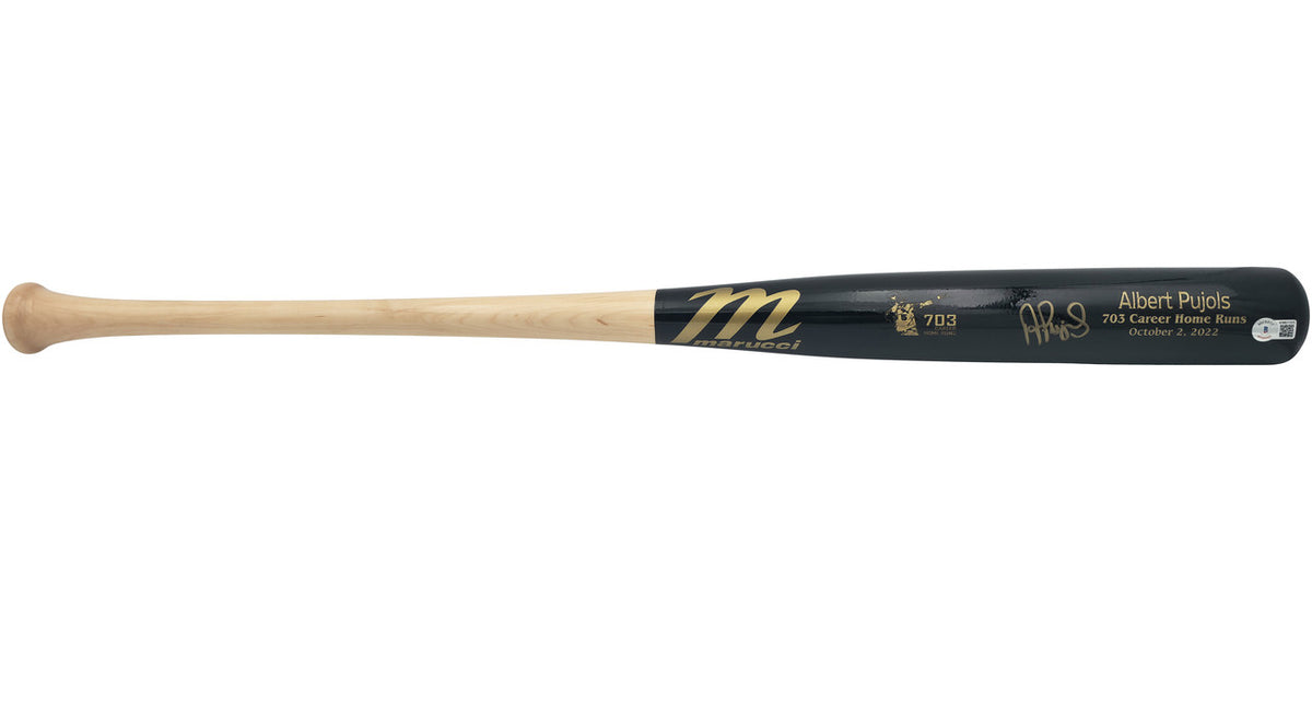 Albert Pujols Autographed Black Marucci 703 Career Home Run Engraving Baseball Bat St. Louis Cardinals Beckett BAS Witness Stock #252444