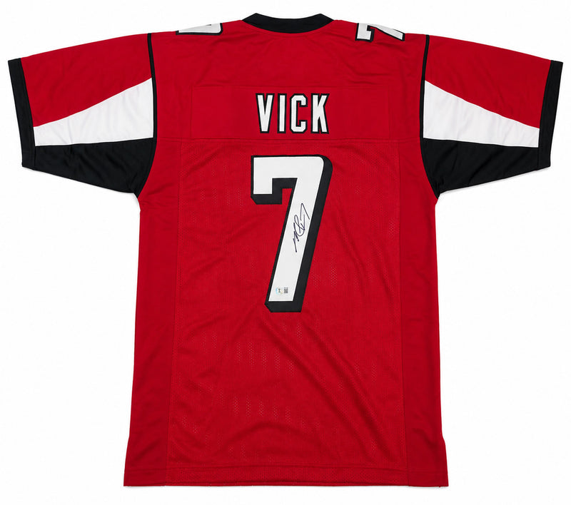 Atlanta Falcons Michael Vick Autographed Red Jersey Beckett BAS Witness Stock #267501