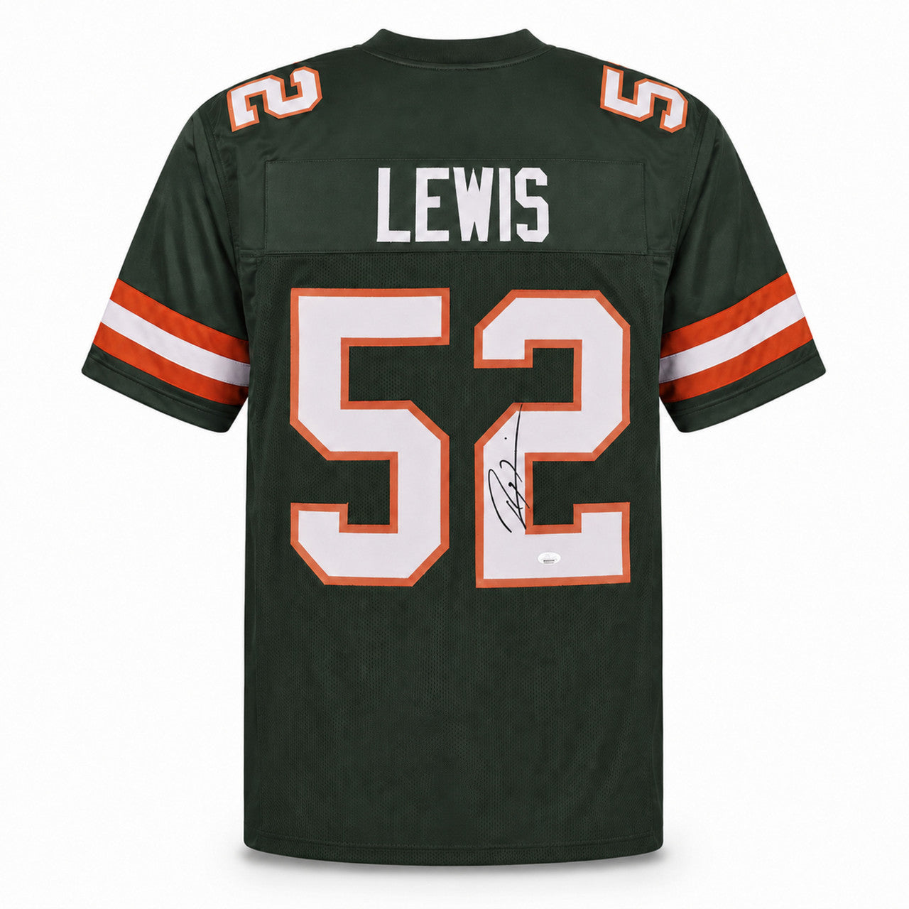 Miami Hurricanes Ray Lewis Autographed Green Jersey JSA Witness Stock #267396