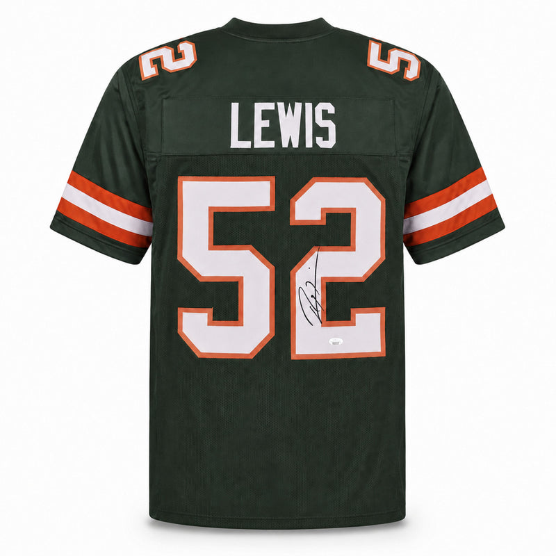 Miami Hurricanes Ray Lewis Autographed Green Jersey JSA Witness Stock #267396