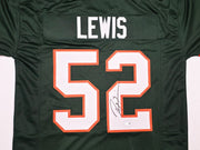 Miami Hurricanes Ray Lewis Autographed Green Jersey JSA Witness Stock #267396