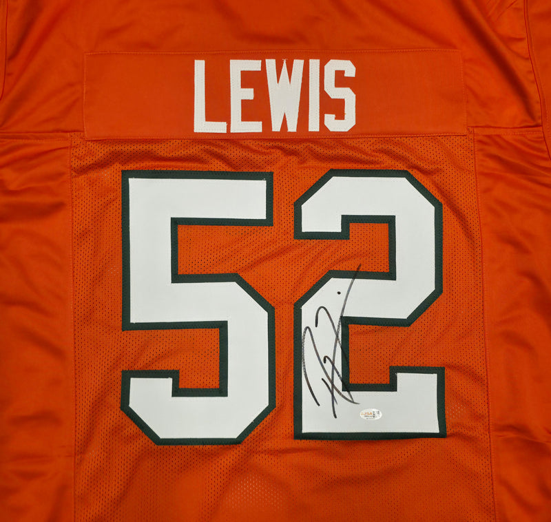 Miami Hurricanes Ray Lewis Autographed Orange Jersey JSA Witness Stock #267397