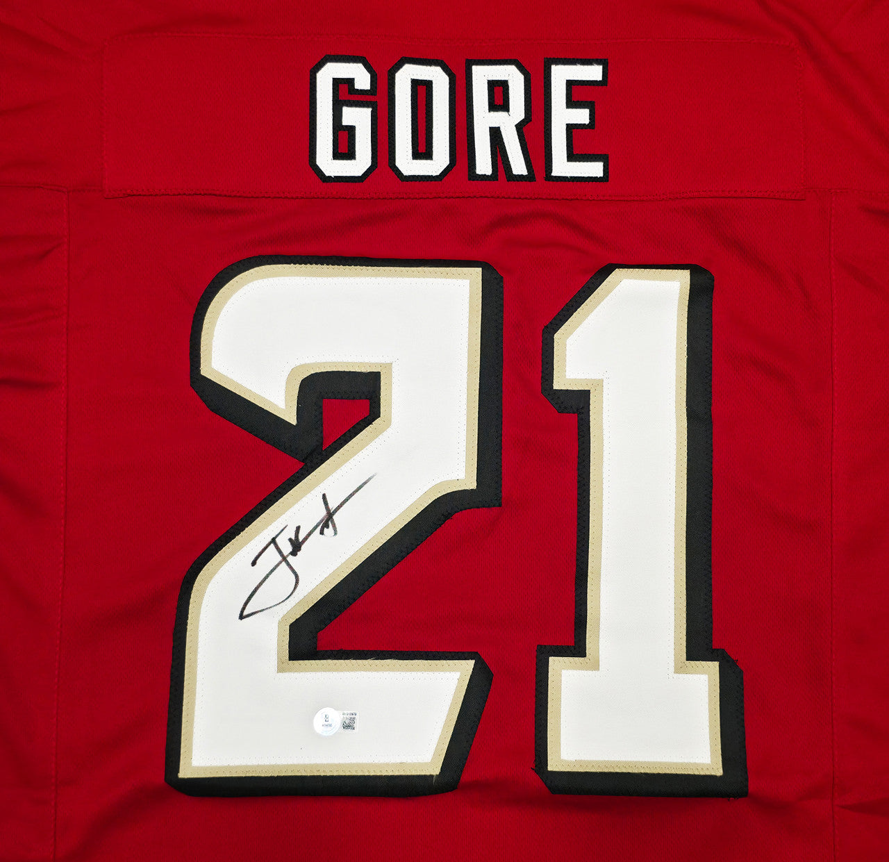 San Francisco 49ers Frank Gore Autographed Red Jersey Beckett BAS Witness Stock #267390