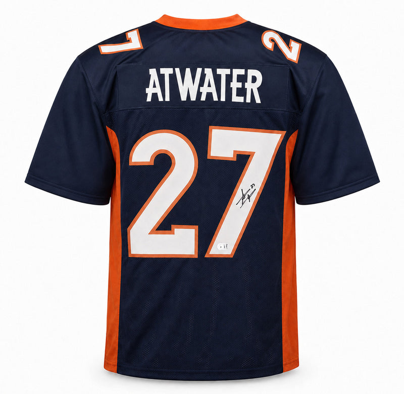 Denver Broncos Steve Atwater Autographed Blue Jersey Beckett BAS Witness Stock #267466