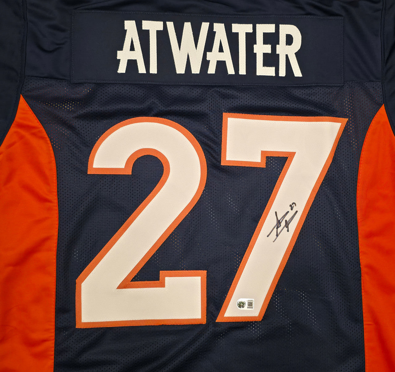 Denver Broncos Steve Atwater Autographed Blue Jersey Beckett BAS Witness Stock #267466