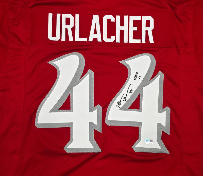 University of New Mexico Brian Urlacher Autographed Red Jersey "CHOF 17" Beckett BAS Witness Stock #267413