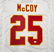 Kansas City Chiefs LeSean McCoy Autographed White Jersey Beckett BAS Witness Stock #267438