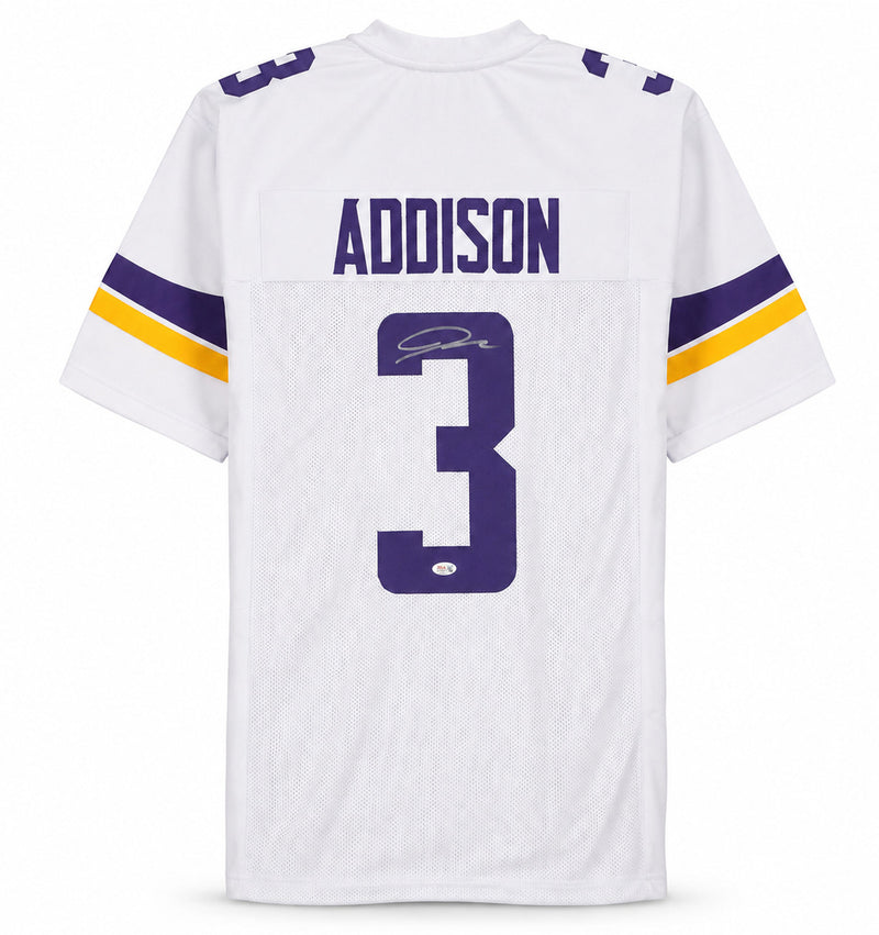 Minnesota Vikings Jordan Addison Autographed White Jersey JSA Witness Stock #267432