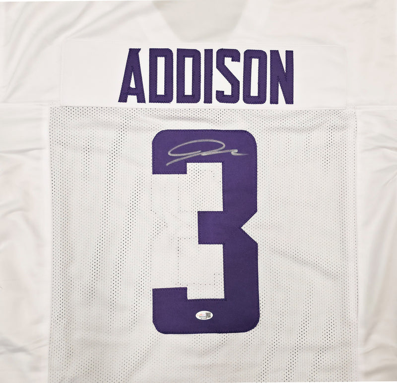Minnesota Vikings Jordan Addison Autographed White Jersey JSA Witness Stock #267432