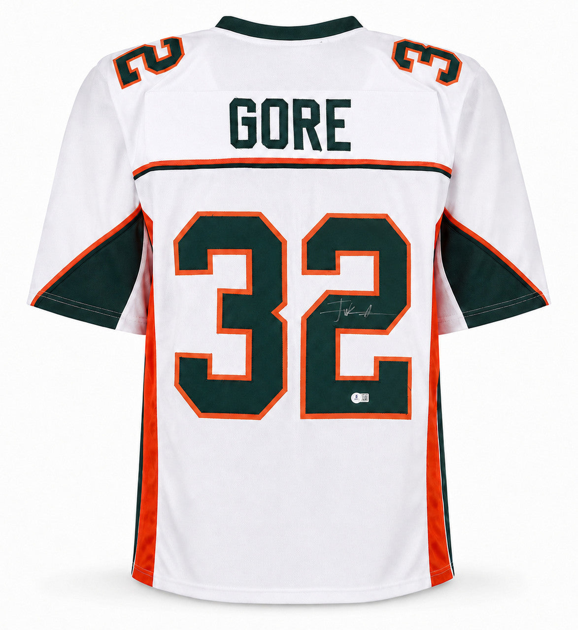 Miami Hurricanes Frank Gore Autographed White Jersey Beckett BAS Witness Stock #267392