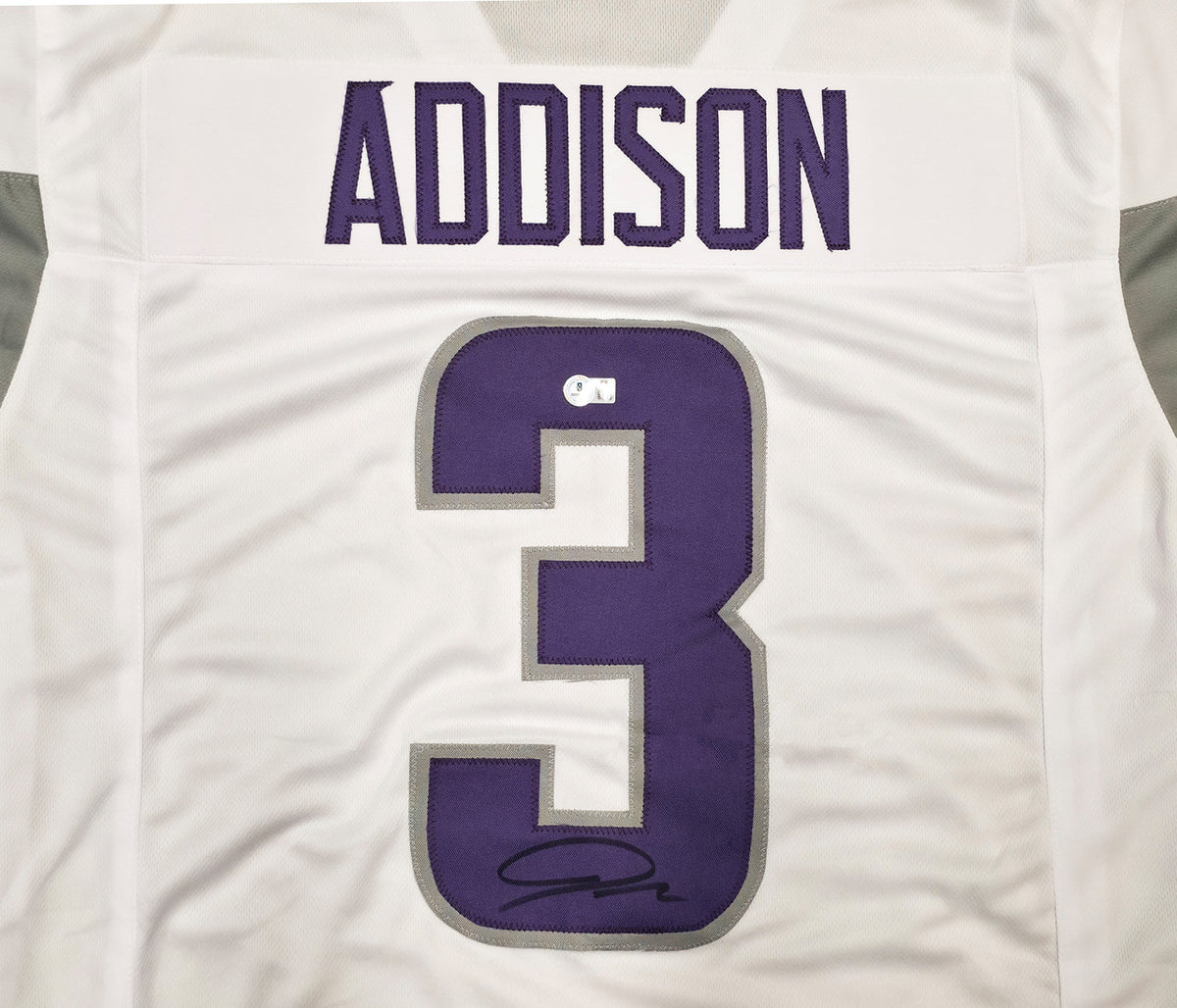 Minnesota Vikings Jordan Addison Autographed White Jersey Beckett BAS QR Stock #267434