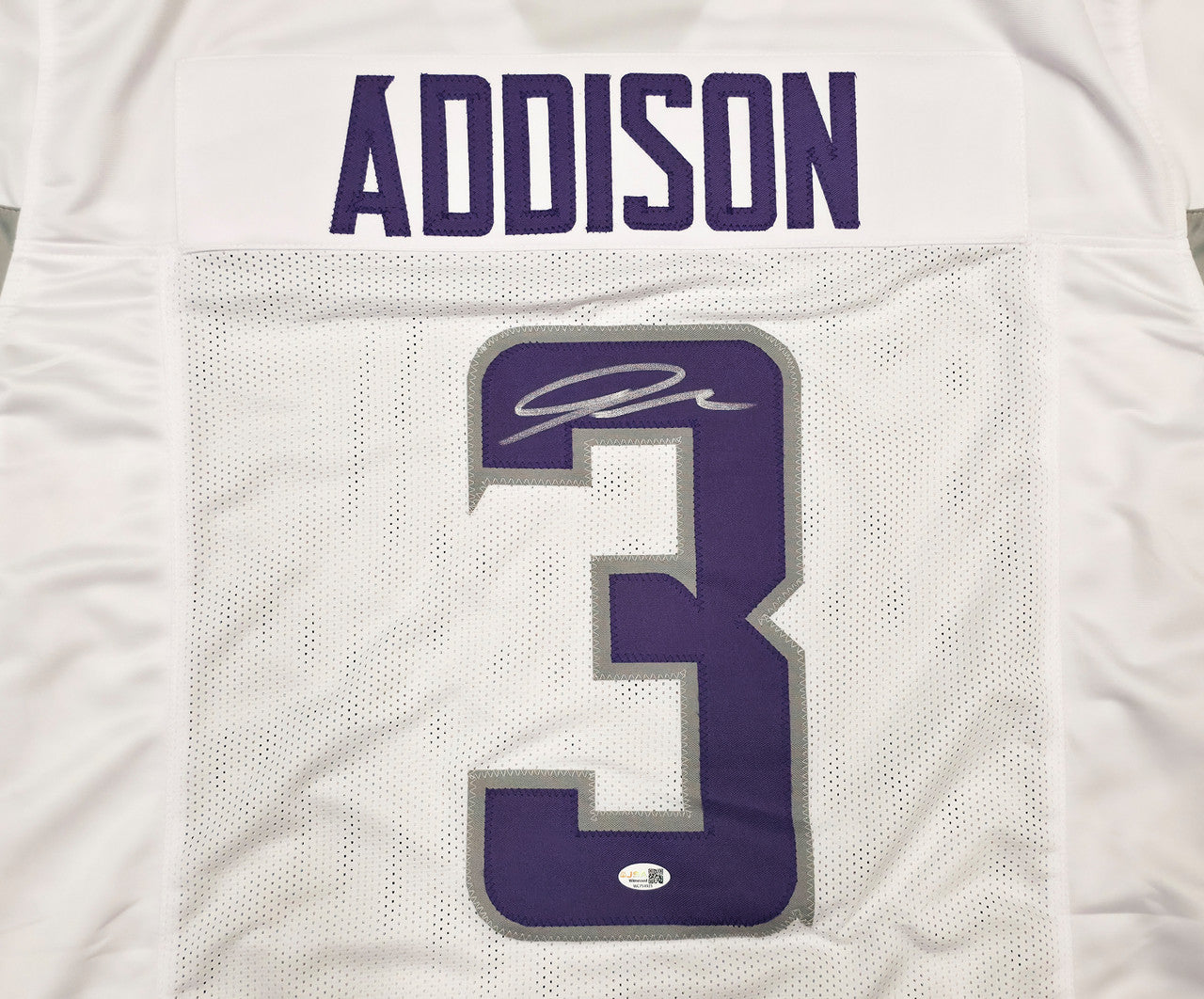 Minnesota Vikings Jordan Addison Autographed White Jersey JSA Witness Stock #267433