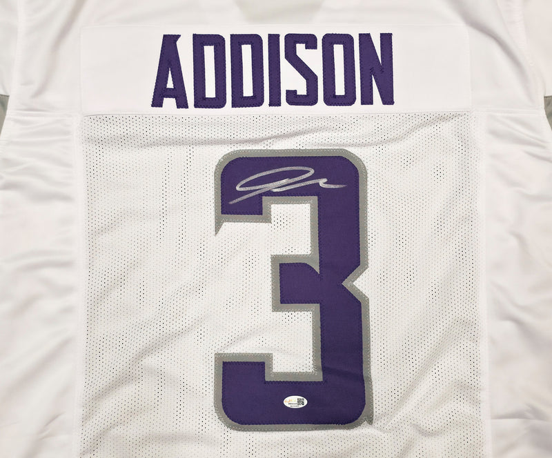 Minnesota Vikings Jordan Addison Autographed White Jersey JSA Witness Stock #267433