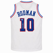Detroit Pistons Dennis Rodman Autographed White Jersey Beckett BAS Witness Stock #267416