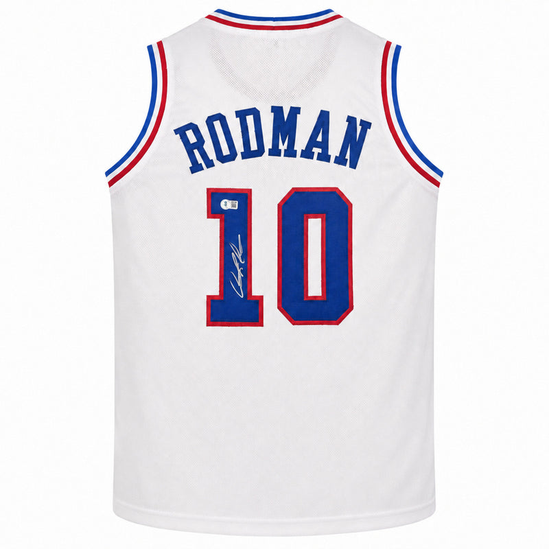 Detroit Pistons Dennis Rodman Autographed White Jersey Beckett BAS Witness Stock #267416