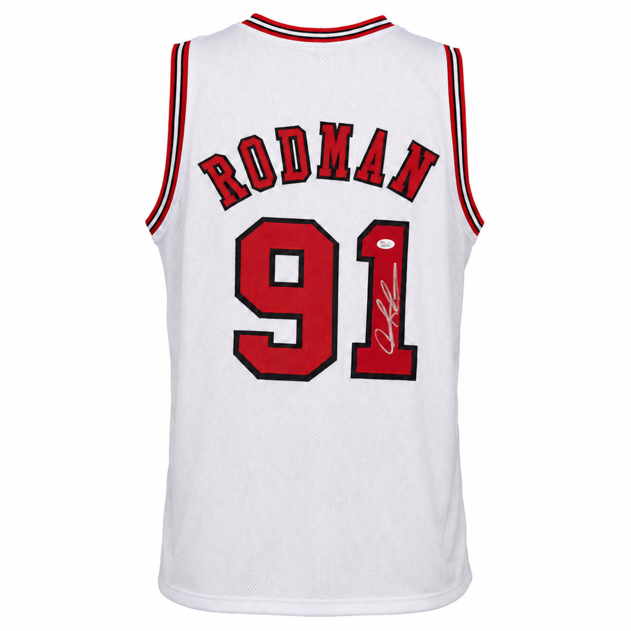 Chicago Bulls Dennis Rodman Autographed White Jersey JSA Stock #267420