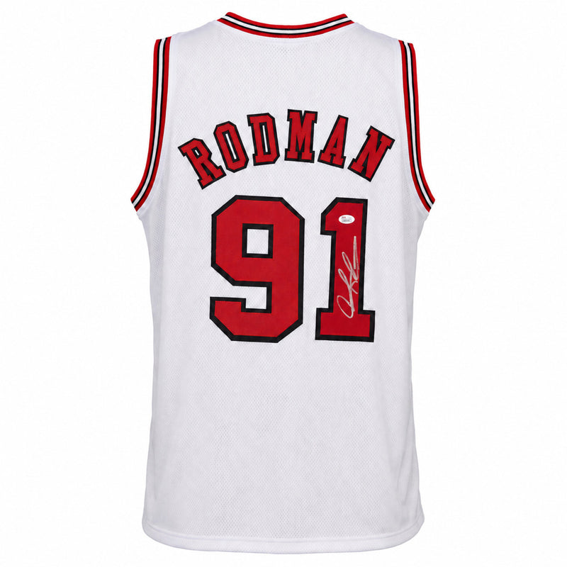 Chicago Bulls Dennis Rodman Autographed White Jersey JSA Stock #267420