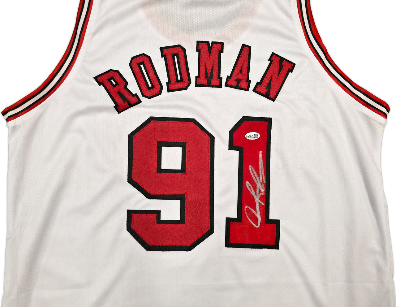 Chicago Bulls Dennis Rodman Autographed White Jersey JSA Stock #267420