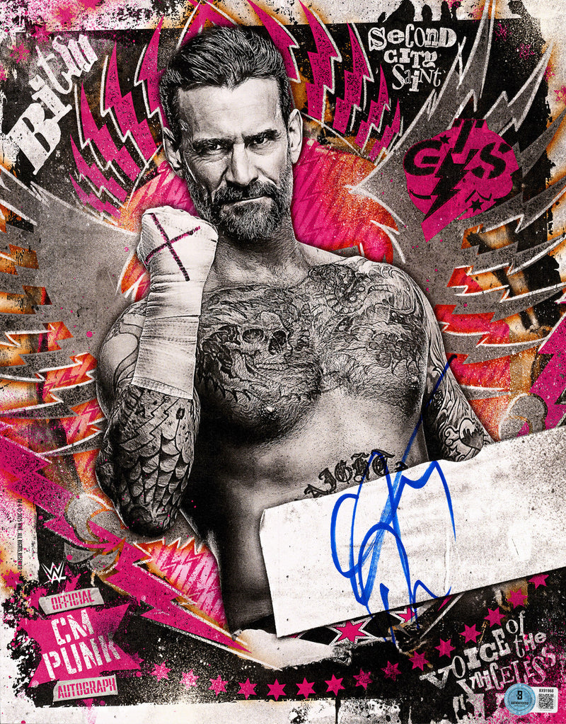CM Punk Autographed 11x14 Photo WWE Second City Saint Beckett BAS QR Stock #267583