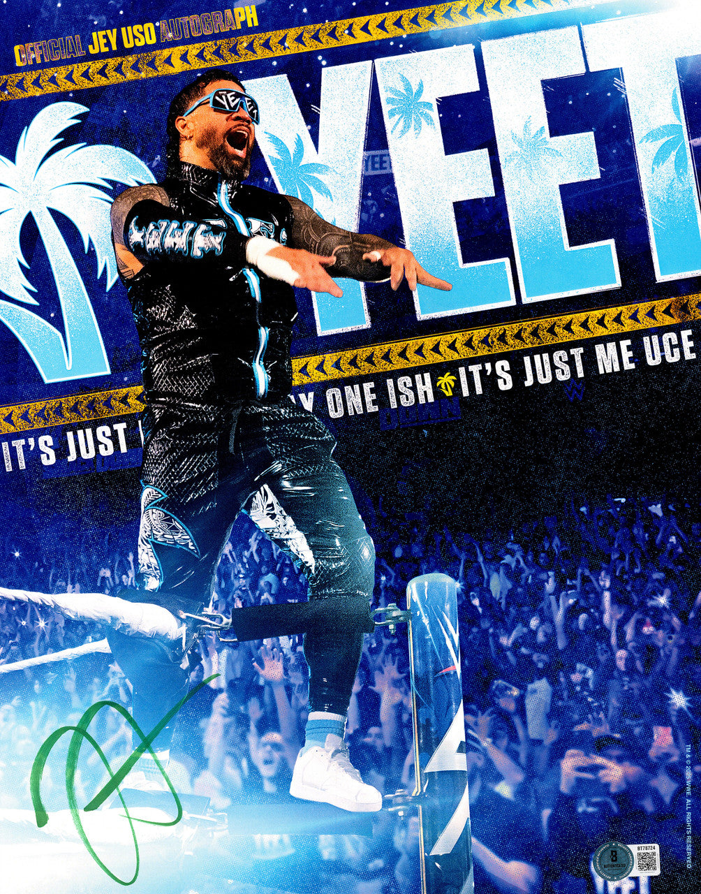 Jey Uso Autographed 11x14 Photo WWE Yeet Beckett BAS QR Stock #267593